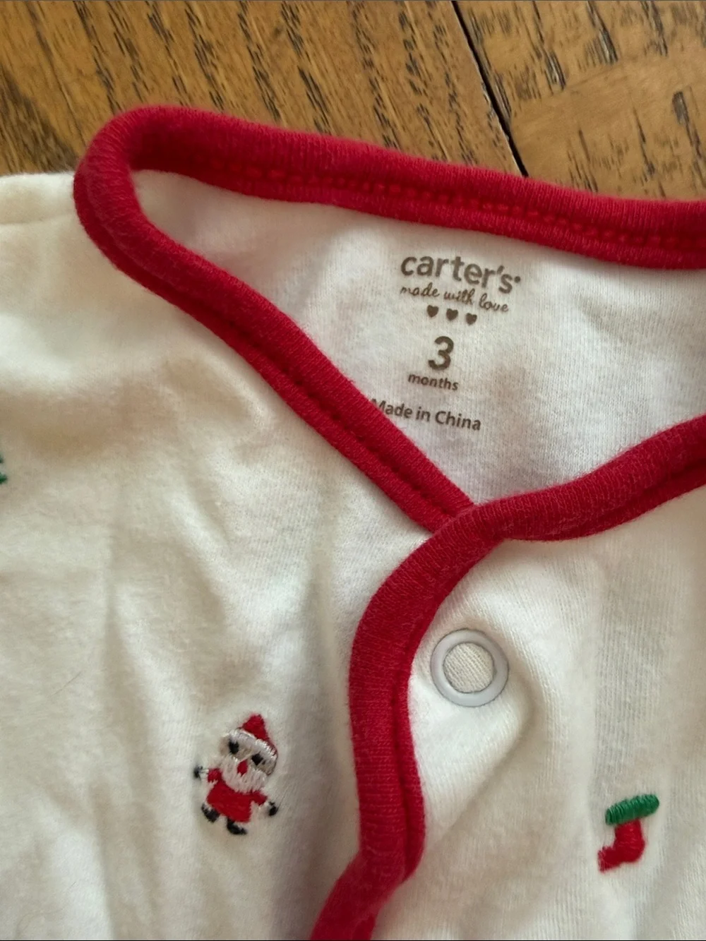 Carter's Vintage White & Red Trim Holiday Christmas Footed One-Piece Footie 3M